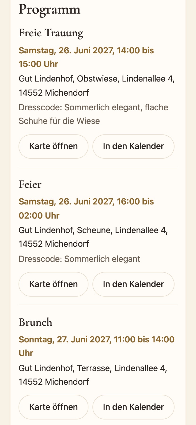Programm und Ablauf des Tages auf der Gästeseite